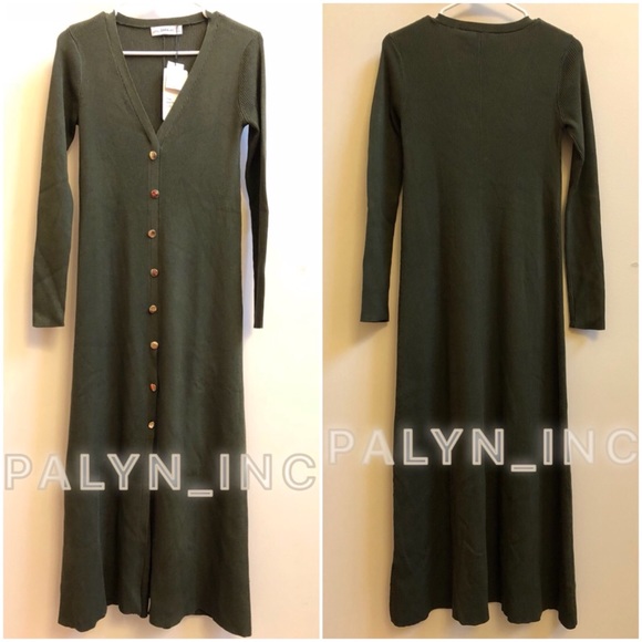 NWT ZARA KHAKI RIBBED KNIT MIDI DRESS WITH BUTTONS - Picture 8 of 8